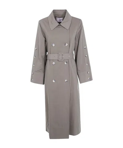 Twinset Double-breasted Long-sleeve Trench Coat In Gray