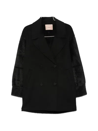Twinset Double-breasted Panelled Jacket In Black