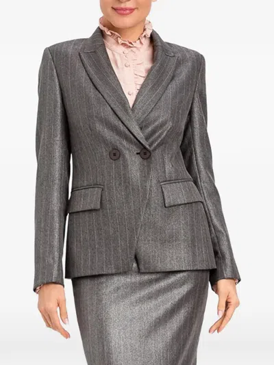 Twinset Double-breasted Pinstriped Blazer In Gray