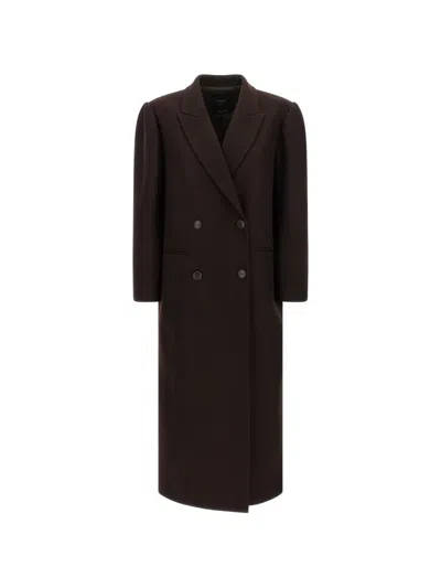 Twinset Double-breasted Puff-sleeve Coat In Brown