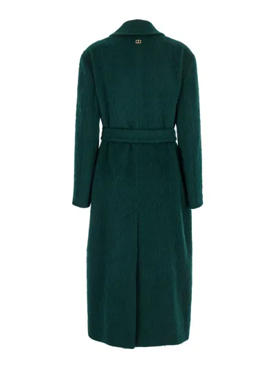 Twinset Double-breasted Wool Blend Coat In Green