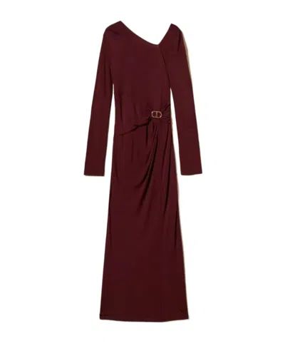 Twinset Draped Asymmetric Maxi Dress In Brown