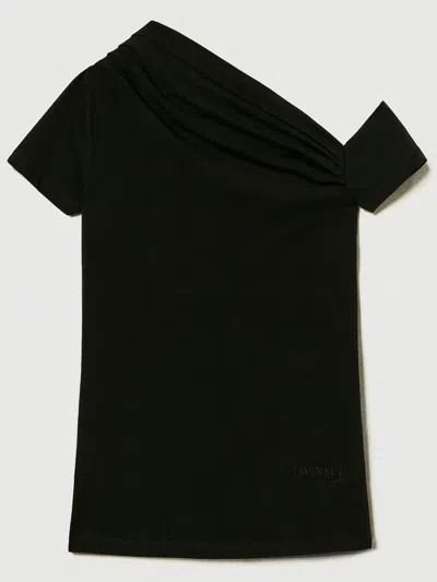 Twinset Draped-detail T-shirt In Black