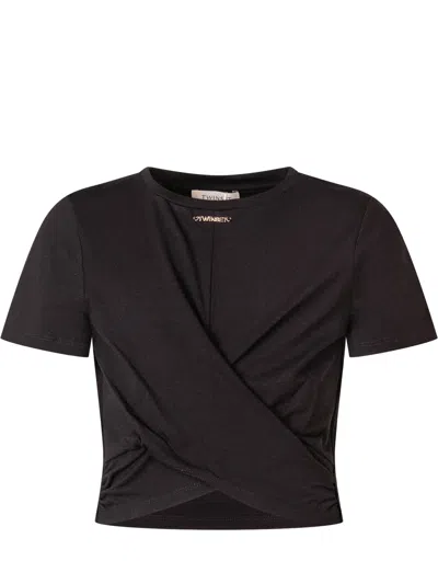 Twinset Twin-set Draped Front T-shirt In Nero