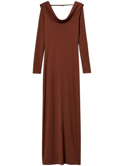 Twinset Draped Maxi Dress In Brown