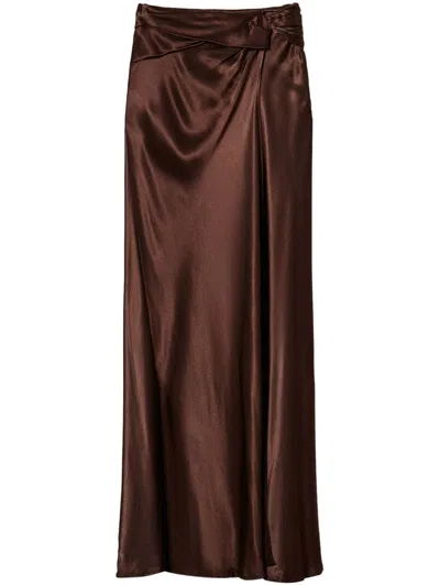 Twinset Draped Satin Skirt In Braun
