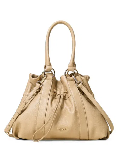 Twinset Drawstring Grained Tote Bag In Purple