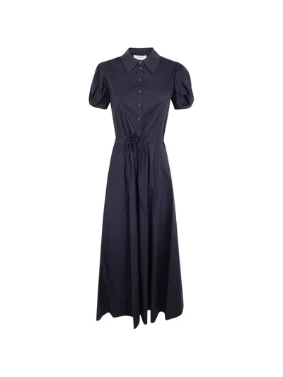 Twinset Drawstring Puff-sleeve Midi Dress In Blue