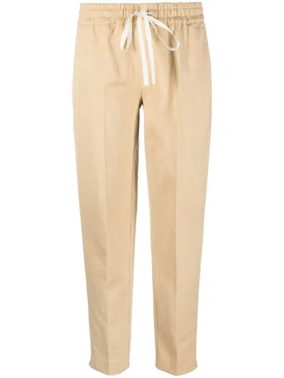 Twinset Drawstring-waist Logo-plaque Trousers In Beige