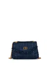 Twinset Medium Dreamy Shoulder Bag In Boucle Blue Denim/nero