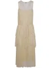 Twinset Pleated Ruffled Gauze Long Dress In Beige