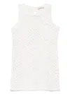 Twinset White Dress With Knitted Design And All-over Floral Embroidery In Cotton Woman In Beige