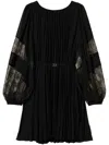 Twinset Pleated Georgette Mini Dress In Black  