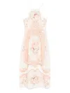 Twinset Midi Dress In White Linen With Print In Yellow