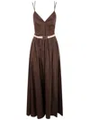 Twinset Coffee Brown Cotton Blended Long Dress With Belt Waist In Coffee