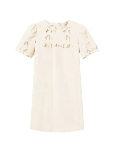 Twinset Embroidered Mini Dress In Neutral