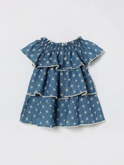 Twinset Kids' ドレス  ボーイ カラー デニム In Blue