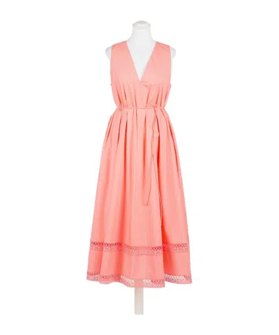 Twinset Crochet-trim Sleeveless Midi Dress In Orange