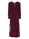 Twinset V-neck Long Sleeve Dress With Sheer Panels In Red
