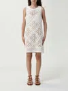 Twinset White Dress With Knitted Design And All-over Floral Embroidery