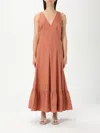 Twinset Brown Cotton Midi Dress In Amber