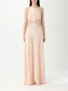 Twinset Flared Beige Long Dress With Lace In Beige