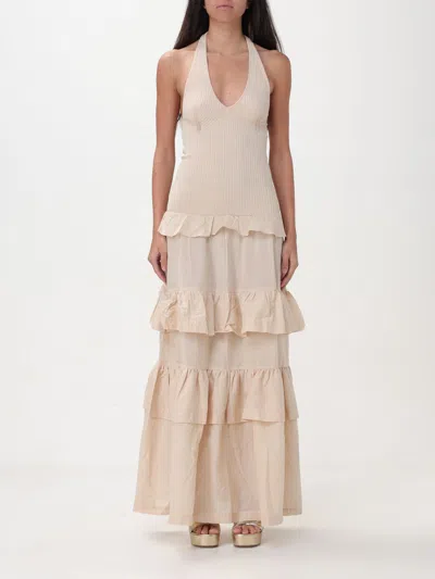 Twinset Layered-effect Cotton Dress In Beige