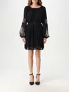 Twinset Pleated Georgette Mini Dress In Black