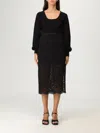 Twinset Robe Midi En Maille Et Dentelle In Black