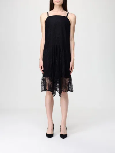 Twinset Lace-overlay Midi Dress In Black
