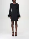 Twinset Feather-trim Satin Mini Dress In Schwarz