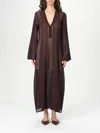 Twinset Brown Dress With V-neck And Knitted Design With All-over Embroidery In Coffee