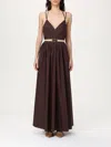 Twinset Coffee Brown Cotton Blended Long Dress With Belt Waist In コーヒー