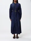 Twinset Denim Midi Dress In Blue With Belted Waist In Denim