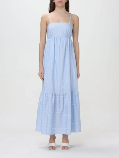 Twinset Oval T Logo-print Cotton Dress In Blue
