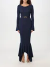 Twinset Belted Ruffled Midi Dress In Indigo