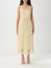 Twinset Pleated Ruffled Gauze Long Dress In Ivory
