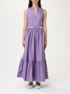 Twinset Long Poplin Dress With Flounce And Belt In ラベンダー