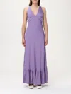Twinset Twin-set Deep V-neck Maxi Dress With Flounced Hem In ライラック