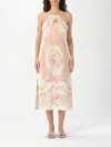 Twinset Midi Dress In White Linen With Print In マルチカラー