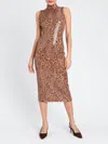 Twinset Twin-set Form-fitting Sleeveless Dress With Leopard Print And Sequin Detailing In Brown