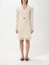 Twinset Twin-set Beige Lace Mini Dress With Scalloped Hem In Natural