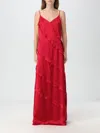 Twinset Ruffled Satin Maxi Dress In Rot