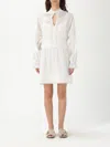 Twinset White Dress With Pleated Details And All-over Applied Embroidery In Cotton Woman