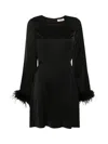 Twinset Feather-trim Satin Mini Dress In Nero