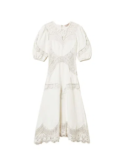 Twinset Dress With Lace Detail In White