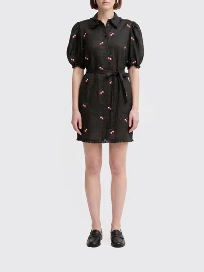 Twinset Ramie Chemisier Dress With Embroidery In Black