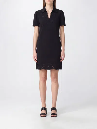 Twinset Embroidered-detail V-neck Mini Dress In Black