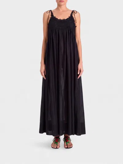 Twinset Maxi Dress With Lace Bodice And Adjustable Straps In Black