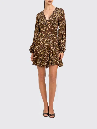 Twinset Animal-print V-neck Mini Dress In Brown